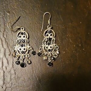 Elegant Silver and Black Dangle Earrings